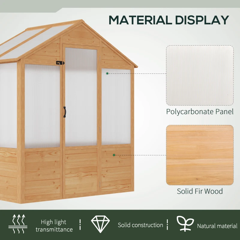 Outsunny 6' x 4' x 7' Polycarbonate Greenhouse, Walk-in Hot House Kit, Hobby Greenhouse with Lockable Door, Level 5 Wind Resistant Wooden Frame, Natural Wood