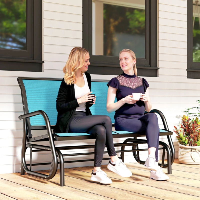 Outsunny 2-Person Outdoor Glider Bench, Patio Double Swing Rocking Chair Loveseat w/Powder Coated Steel Frame for Backyard Garden Porch, Blue