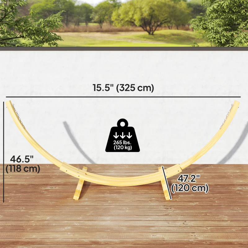Outsunny 11' Wooden Hammock Stand Universal Garden Picnic Camp Accessories, Curved Arc Design Stand, 264lbs Capacity