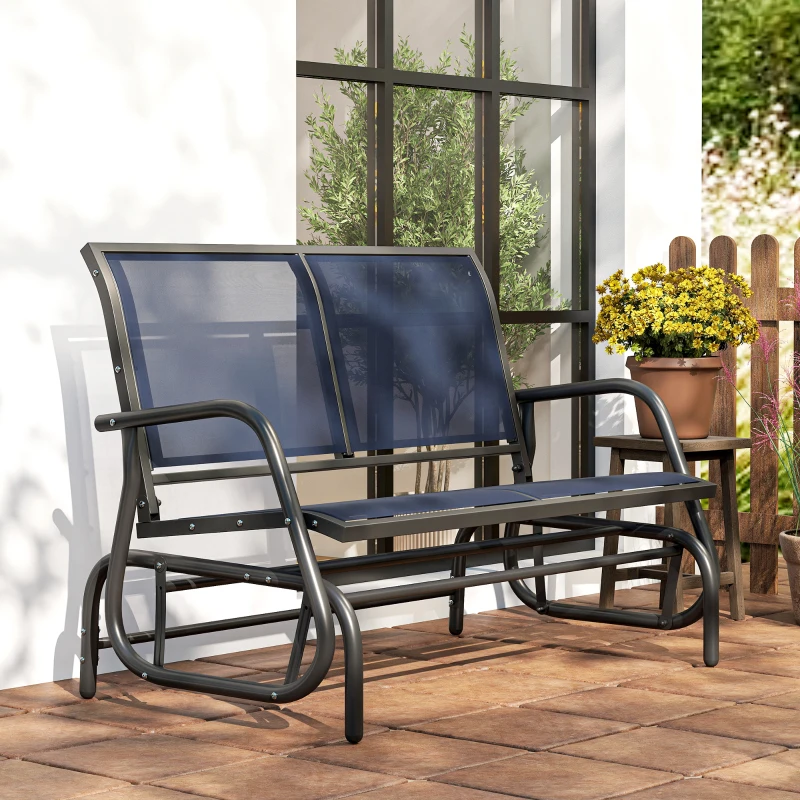 Outsunny 2-Person Outdoor Glider Bench, Patio Double Swing Rocking Chair Loveseat with  Steel Frame, Dark Blue