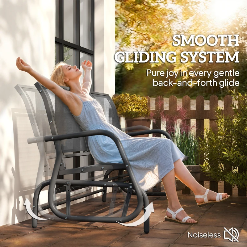 Outsunny 3-Seat Outdoor Glider Chair, Patio Rocking Chair, Steel Frame, Sling Fabric Seat for Garden, Backyard, Lawn, Grey