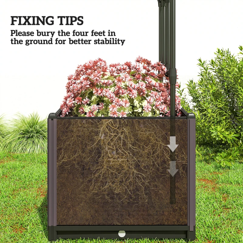 Outsunny 8ft Garden Arch with Two Planters Outdoor Steel Trellis Arbor for Climbing Plants, Weddings, Party, Brown, Black