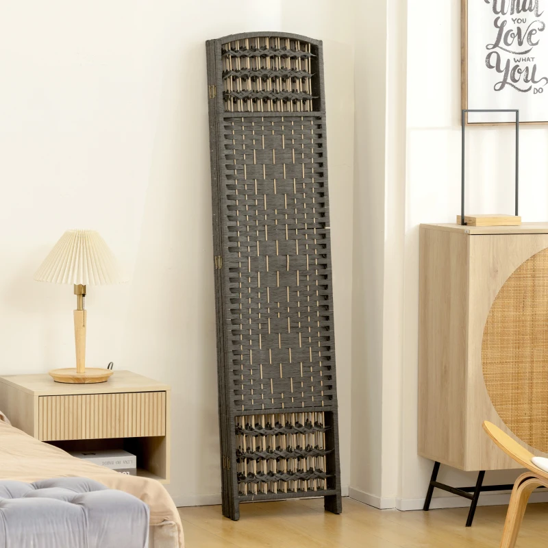 HOMCOM 6 Panel Folding Room Divider Portable Privacy Screen Wave Fiber Room Partition for Home Office Dark Gray