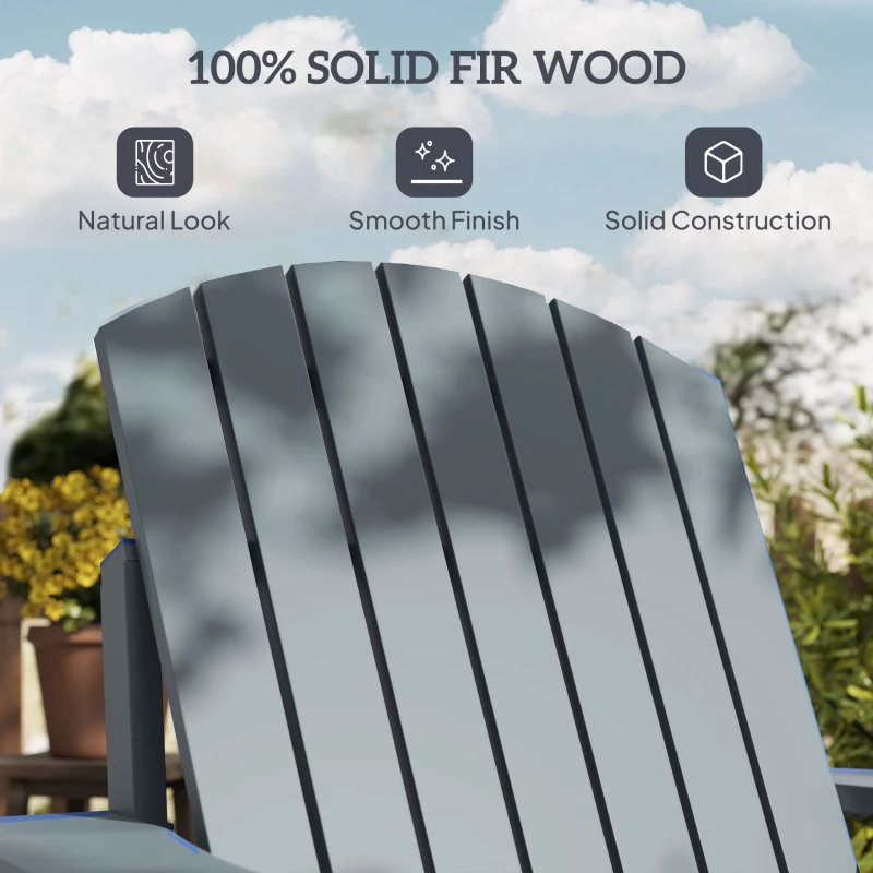 Outsunny Oversized Adirondack Chair, Outdoor Fire Pit and Porch Seating, Classic Log Lounge w/ Built-in Cupholder, Dark Gray