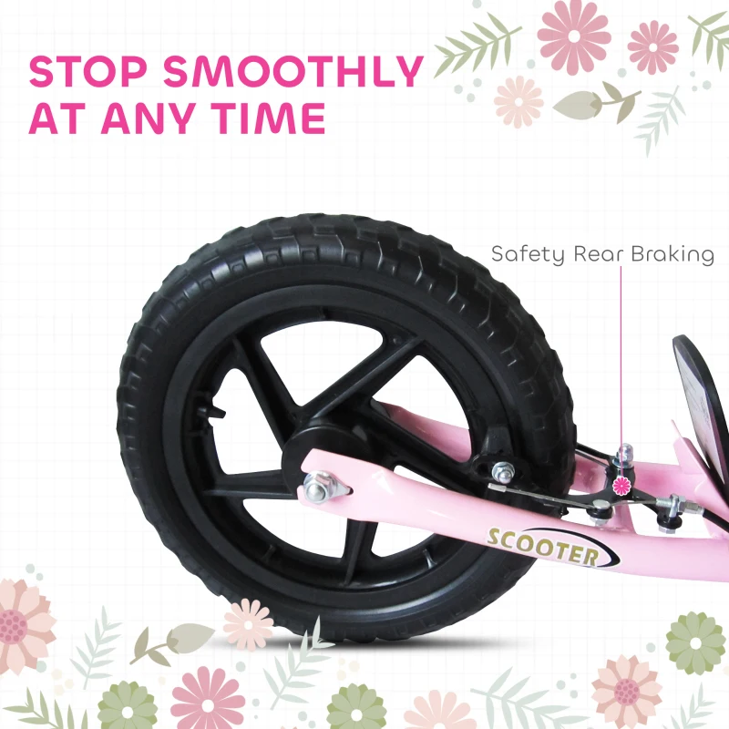 HOMCOM Kick Scooter for Kids 5-12 Years Old with Adjustable Height Handlebar, Non-slip Footplate, Big Wheels, Rear Brake, Pink