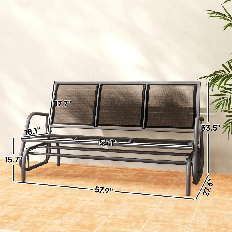 Outsunny 3-Person Outdoor Patio Glider Bench, Porch Glider Swing with 3 Seats, Breathable Mesh Fabric, Metal Frame, Black