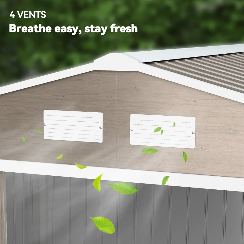 Outsunny Outdoor Shed Garden Storage Shed Tool Storage Building with 4 Vents and 2 Sliding Doors, 9 x 6 FT, Light Brown
