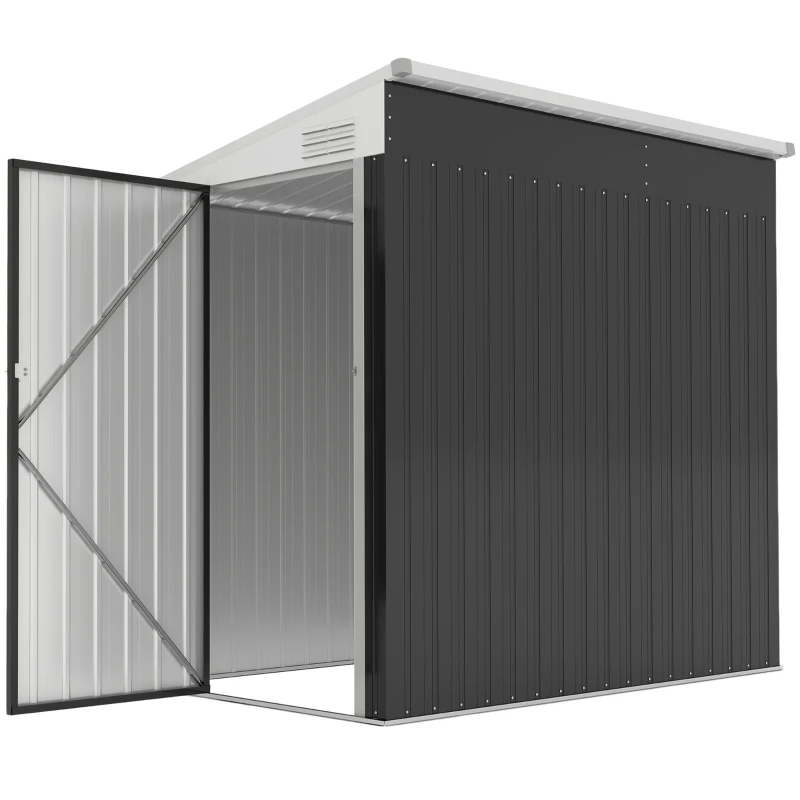 Outsunny 4' x 6' Lean to Garden Storage Shed, Outdoor Metal Tool House with Lockable Door Vents for Backyard Patio Lawn, Gray
