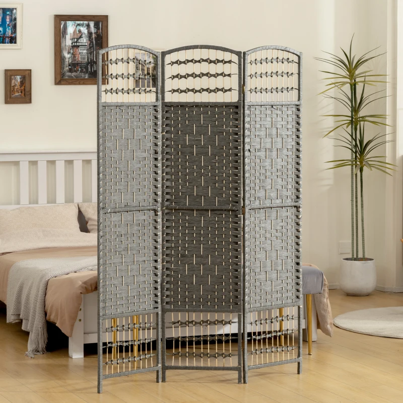 HOMCOM 3 Panel Folding Room Divider Portable Privacy Screen Wave Fiber Room Partition for Home Office Dark Gray