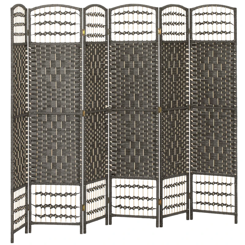HOMCOM 6 Panel Folding Room Divider Portable Privacy Screen Wave Fiber Room Partition for Home Office Dark Gray