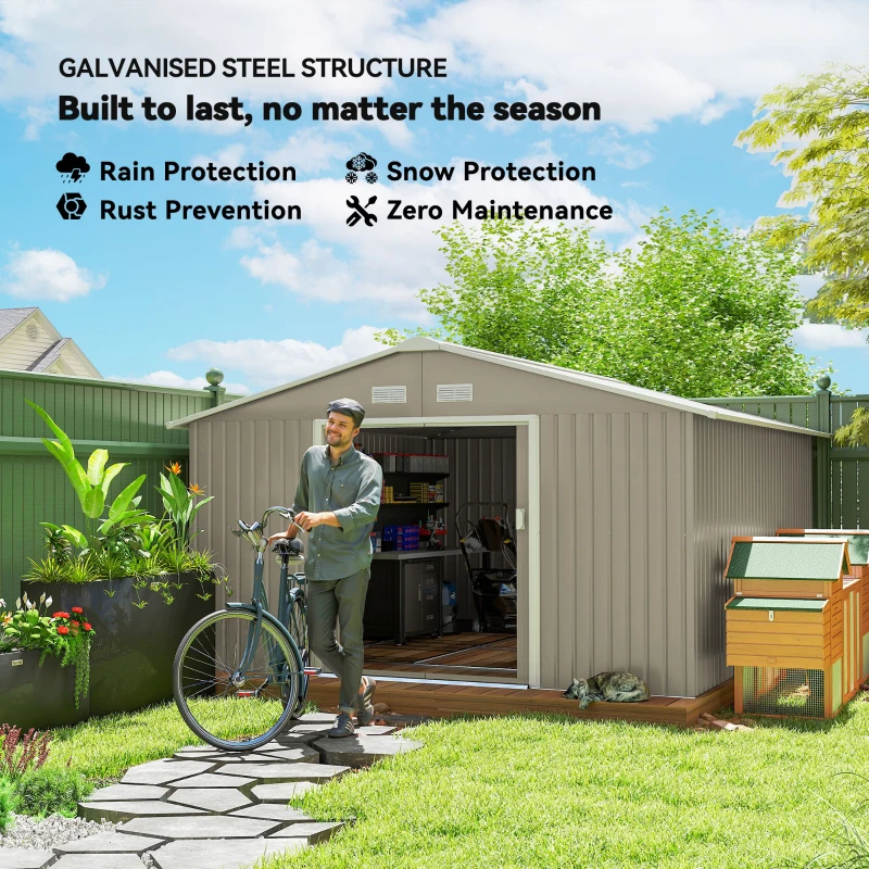 Outsunny Garden Metal Shed, Storage Shed Utility Storage with Double Locking Doors for Bike, Yard Tools, Light Gray