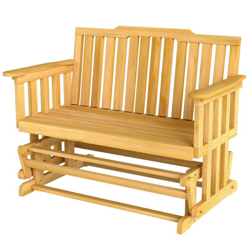 Outsunny 2-Person Patio Swing Glider Bench with Quick Drying Design and Wide Armrest, Wood Rocking Chair Loveseat for Backyard Garden Porch, Natural