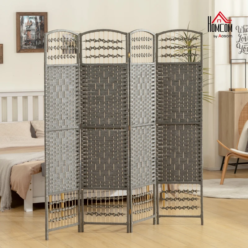 HOMCOM 4 Panel Room Divider, Folding Screen, 5.6', Dark Gray