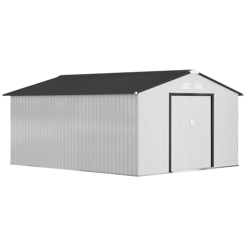 Outsunny Garden Metal Shed, Storage Shed Utility Storage with Double Locking Doors for Bike, Yard Tools, White