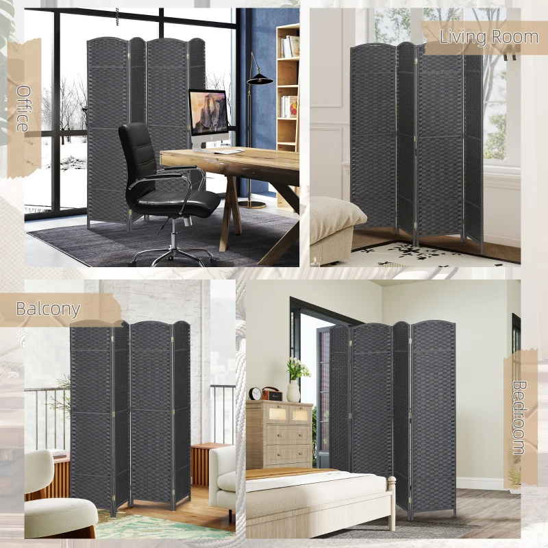 HOMCOM Folding Room Divider Screen 4 Panel 5.6 ' Tall Privacy Screen Freestanding Room Partition for Home Office, Charcoal Gray