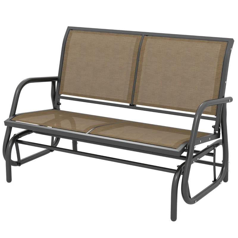 Outsunny 2-Person Outdoor Glider Bench, Patio Double Swing Rocking Chair Loveseat with Steel Frame, Light Mixed Brown