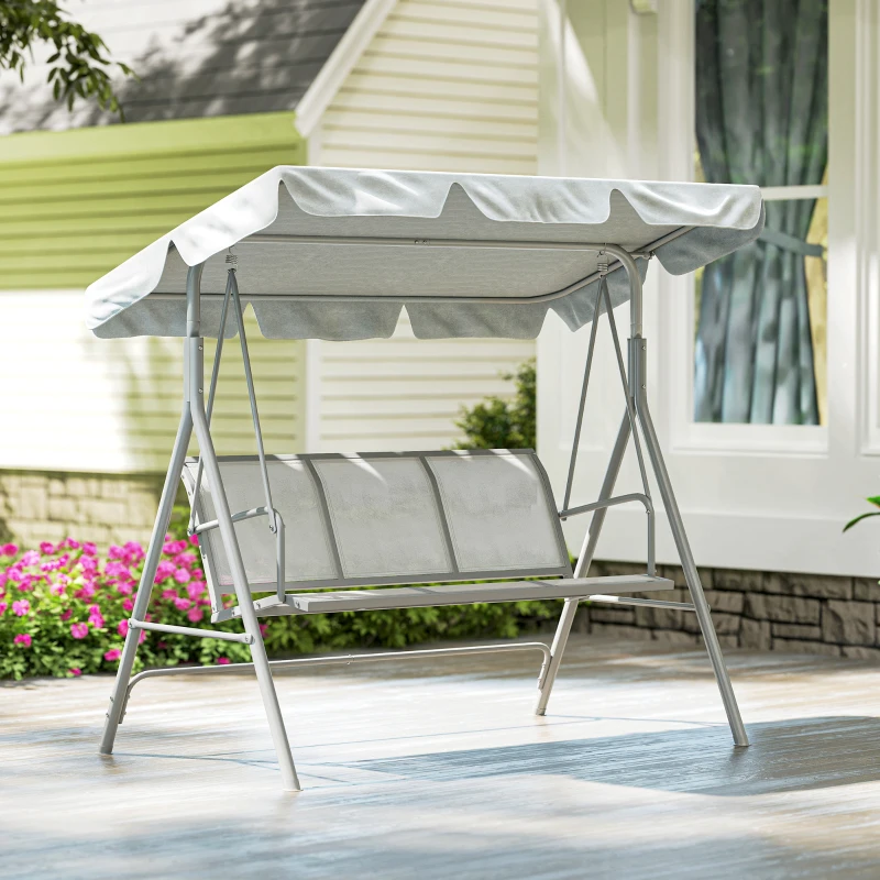 Outsunny 3-Seater Outdoor Swing Chair, Patio Swing, A Frame Porch Swing with Canopy, Garden Hammock Glider Bed, Light Grey