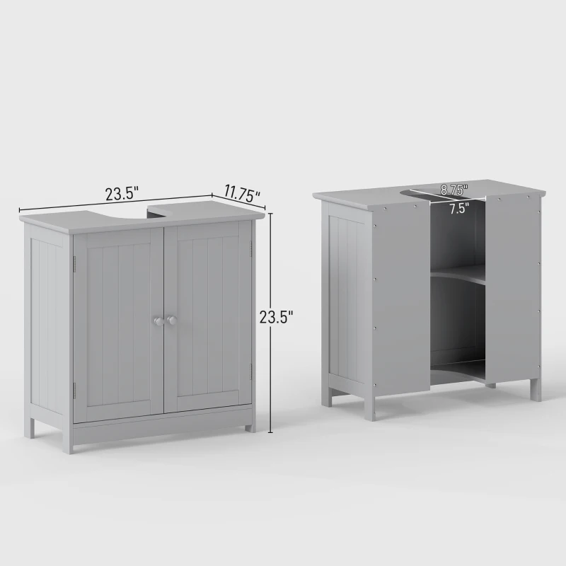 HOMCOM Bathroom Vanity Cabinet, Under Sink Bathroom Cabinet with 2 Doors and Adjustable Shelf, Light Gray