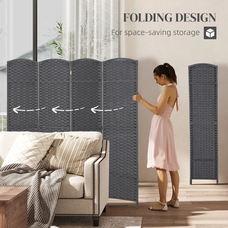 HOMCOM Folding Room Divider Screen 4 Panel 5.6 ' Tall Privacy Screen Freestanding Room Partition for Home Office, Charcoal Gray