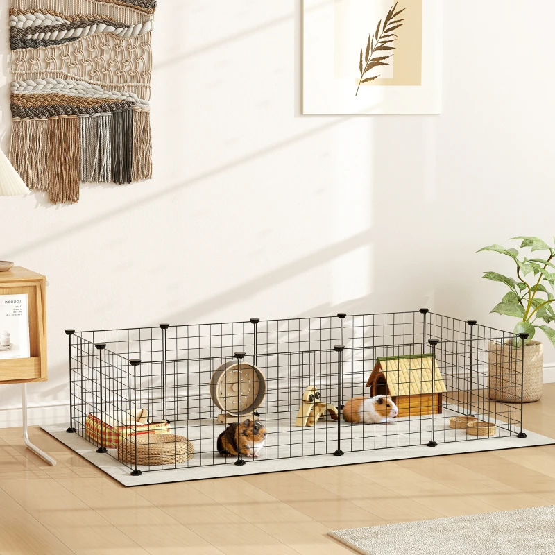 PawHut Pet Playpen, DIY Cage House for Small Animals, Guinea Pigs, Hedgehogs, Black
