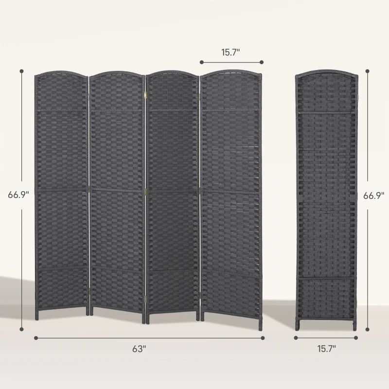 HOMCOM Folding Room Divider Screen 4 Panel 5.6 ' Tall Privacy Screen Freestanding Room Partition for Home Office, Charcoal Gray