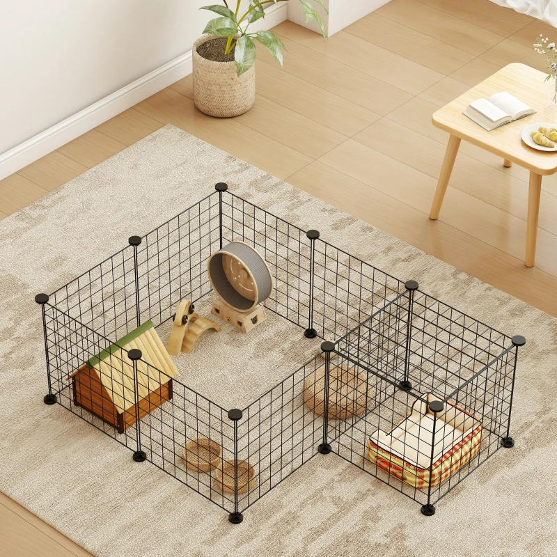 PawHut Pet Playpen, DIY Cage House for Small Animals, Guinea Pigs, Hedgehogs, Black