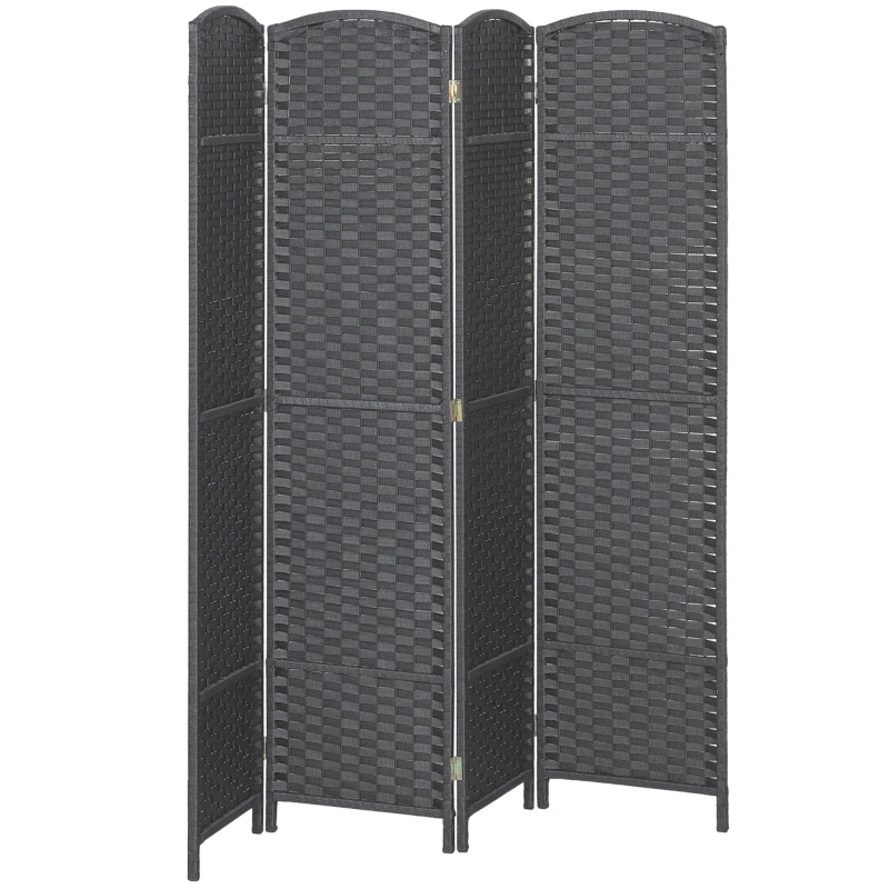 HOMCOM Folding Room Divider Screen 4 Panel 5.6 ' Tall Privacy Screen Freestanding Room Partition for Home Office, Charcoal Gray