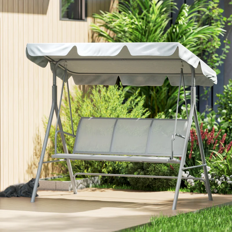 Outsunny 3-Seater Outdoor Swing Chair, Patio Swing, A Frame Porch Swing with Canopy, Garden Hammock Glider Bed, Light Grey