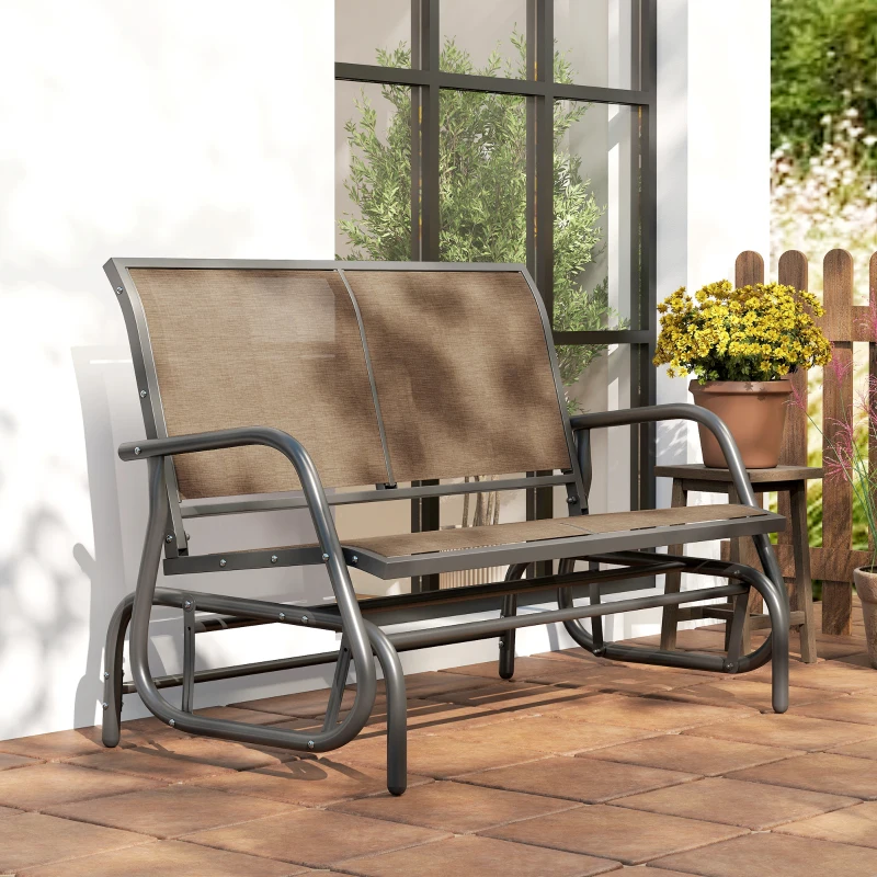 Outsunny 2-Person Outdoor Glider Bench, Patio Double Swing Rocking Chair Loveseat with  Steel Frame, Light Mixed Brown