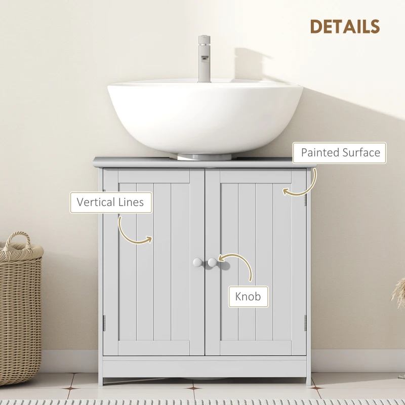 HOMCOM Bathroom Vanity Cabinet, Under Sink Bathroom Cabinet with 2 Doors and Adjustable Shelf, Light Gray