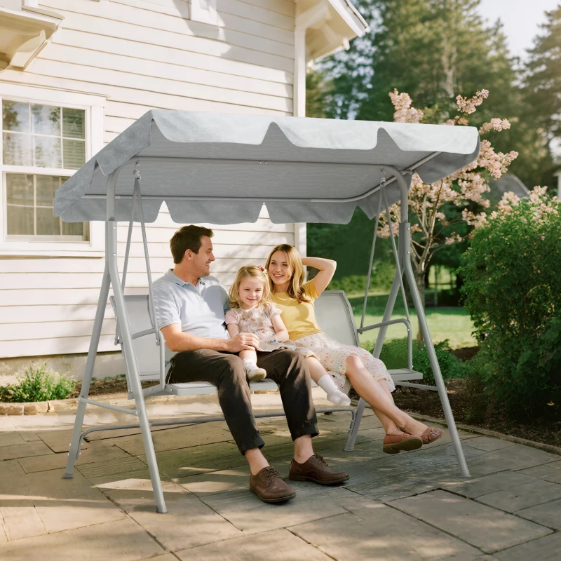 Outsunny 3-Seater Outdoor Swing Chair, Patio Swing, A Frame Porch Swing with Canopy, Garden Hammock Glider Bed, Light Grey