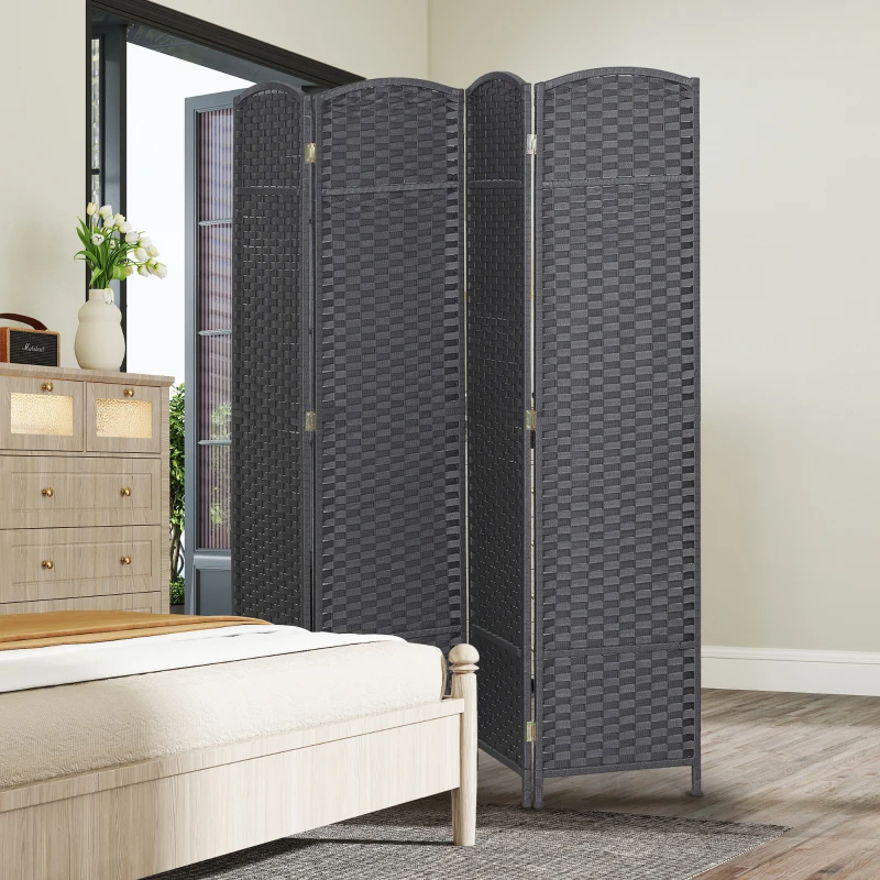 HOMCOM Folding Room Divider Screen 4 Panel 5.6 ' Tall Privacy Screen Freestanding Room Partition for Home Office, Charcoal Gray