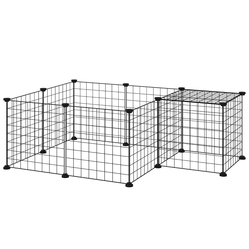 PawHut Pet Playpen, DIY Cage House for Small Animals, Guinea Pigs, Hedgehogs, Black