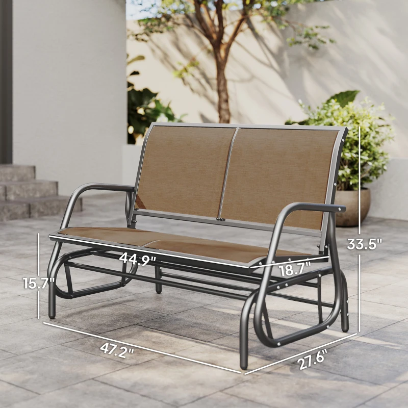 Outsunny 2-Person Outdoor Glider Bench, Patio Double Swing Rocking Chair Loveseat with  Steel Frame, Light Mixed Brown