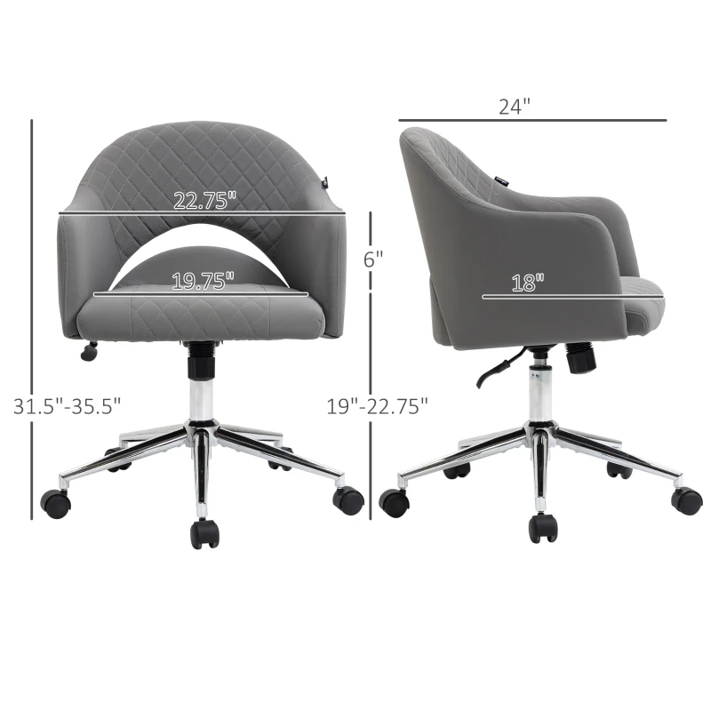 Vinsetto Mid Back Home Office Chair, Computer Desk Chair with Adjustable Height and Padded Seat, Grey