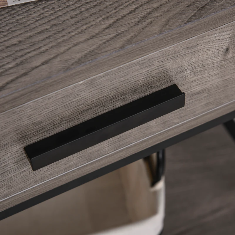 HOMCOM Industrial End Table with Drawer and Bottom Shelf, Mobile Side Table with 4 Wheels for Living Room,Grey