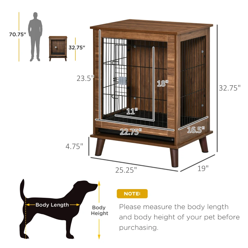 PawHut Wooden Dog Kennel, End Table Furniture with Lockable Doors, Small Size Pet Crate Indoor Animal Cage, Brown