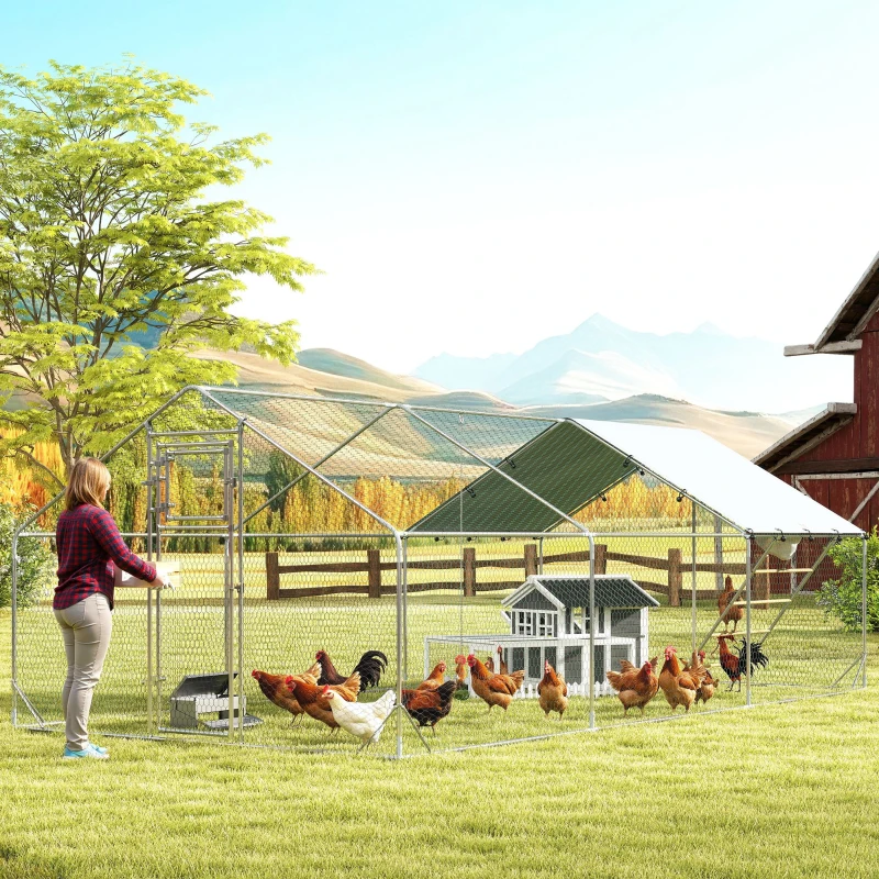 PawHut Wooden Chicken Coop with Run for 3-4 Chickens, 68" x 59" x 42"(m-8)