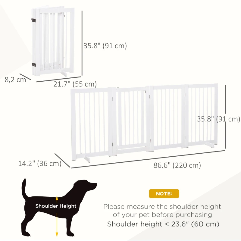 PawHut 4 Panel Foldable Free Standing Pet Gate with Support Feet for Medium and Large Dogs, for Stairway, Doorway, Hallway