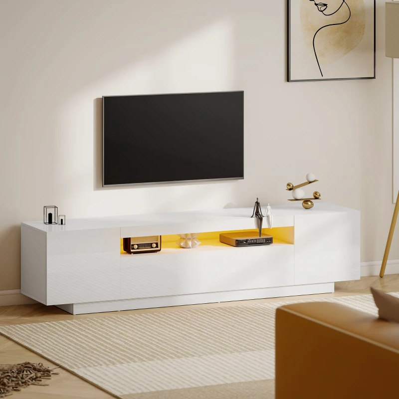 HOMCOM Entertainment Center with RGB LED Lights, TV Stand for 65-85 Inch TV, Modern TV Table for Living Room, High Gloss White