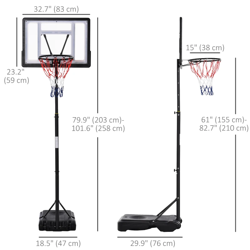 Soozier 5-7FT Basketball Hoop and Stand Backboard, Height Adjustable with Wheels for Youth Outdoor