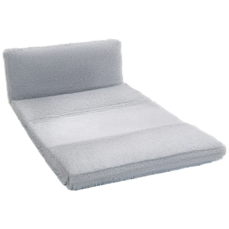 HOMCOM Bean Bag Floor Sofa Bed, Contemporary Plush Wide Folding Floor Mattress, Foam Filling Wall Couch Sleeper, Light Gray