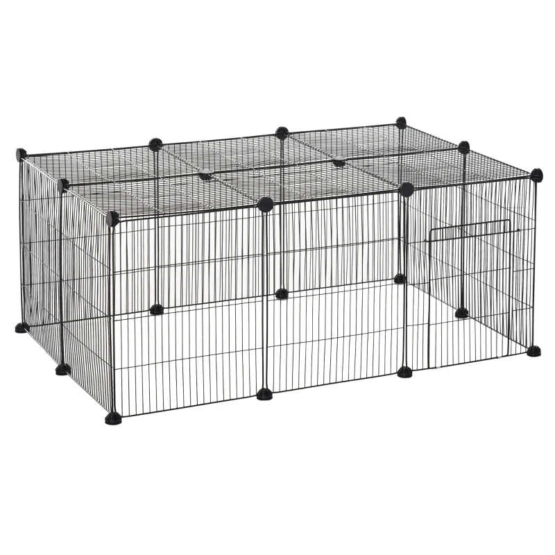 PawHut Small Animal Cage for Bunny, Guinea Pig, Chinchilla, Hedgehog, Portable Pet Enclosure with Door, 16 Panels