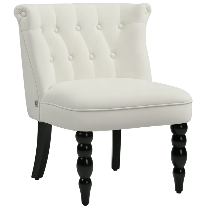 HOMCOM Accent Armchair, Vintage Lounge Chair with Button Tufted Back, Turned Legs for Living Room, Dining Room, Cream White