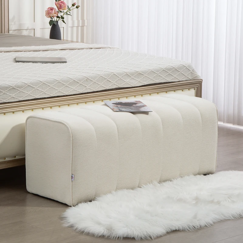 HOMCOM 43" Upholstered Bedroom Bench Modern End of Bed Bench Load up to 485 lbs for Bedroom Hallway Living Room Cream White
