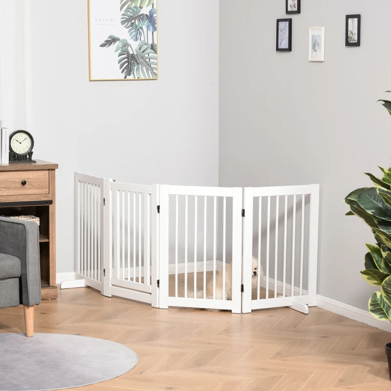 PawHut 4 Panel Foldable Free Standing Pet Gate with Support Feet for Medium and Large Dogs, for Stairway, Doorway, Hallway