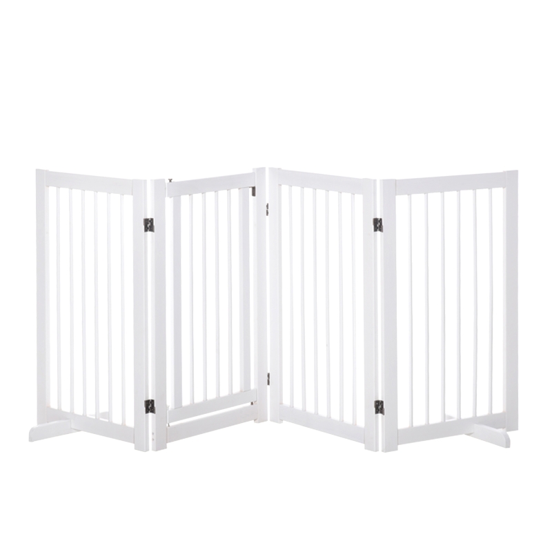 PawHut 4 Panel Foldable Free Standing Pet Gate with Support Feet for Medium and Large Dogs, for Stairway, Doorway, Hallway