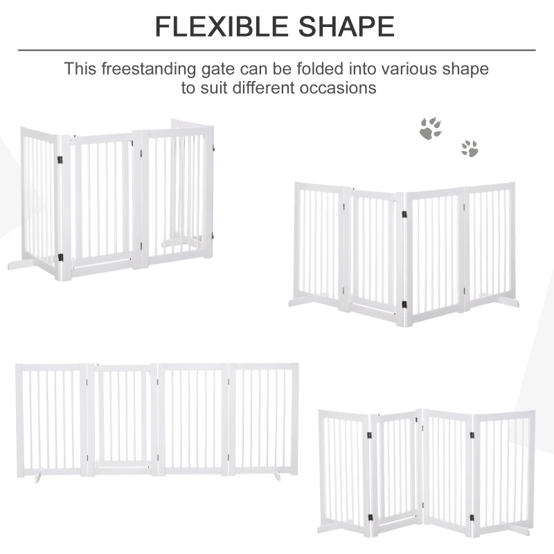 PawHut 4 Panel Foldable Free Standing Pet Gate with Support Feet for Medium and Large Dogs, for Stairway, Doorway, Hallway