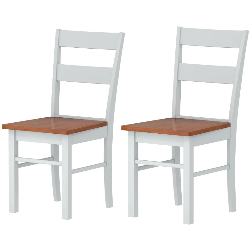 HOMCOM Farmhouse Dining Table Chairs, Set of 2 Rubber Wood Kitchen Table Chairs with Open Back for Living Room, Light Gray