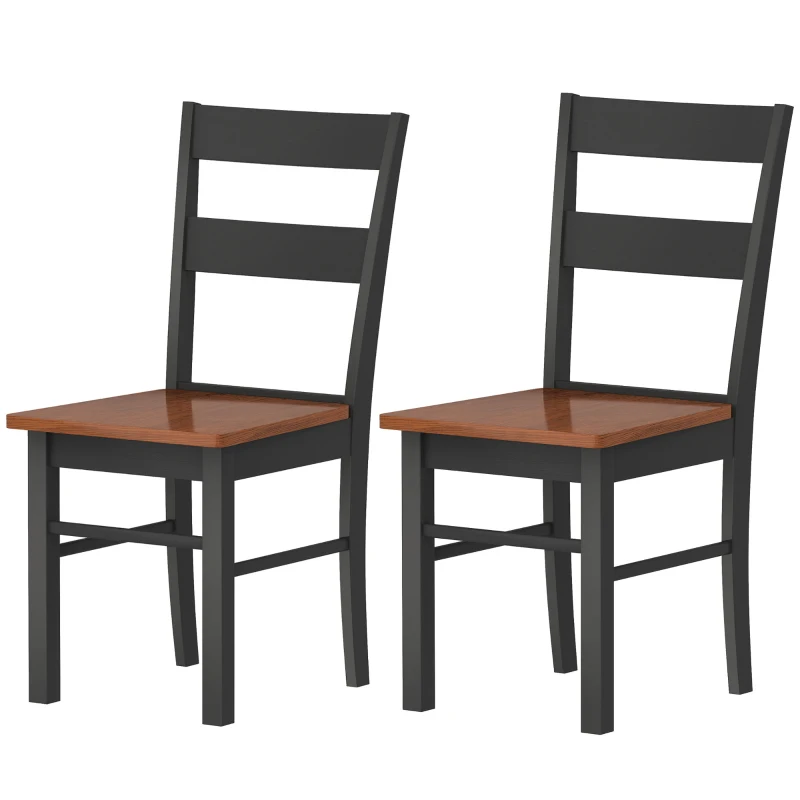 HOMCOM Farmhouse Dining Table Chairs, Set of 2 Rubber Wood Kitchen Table Chairs with Open Back for Living Room, Black